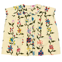 The Nanna Tunic from Misha & Puff. A sleeveless tunic in cotton poplin, featuring a gathered yoke, rounded collar.