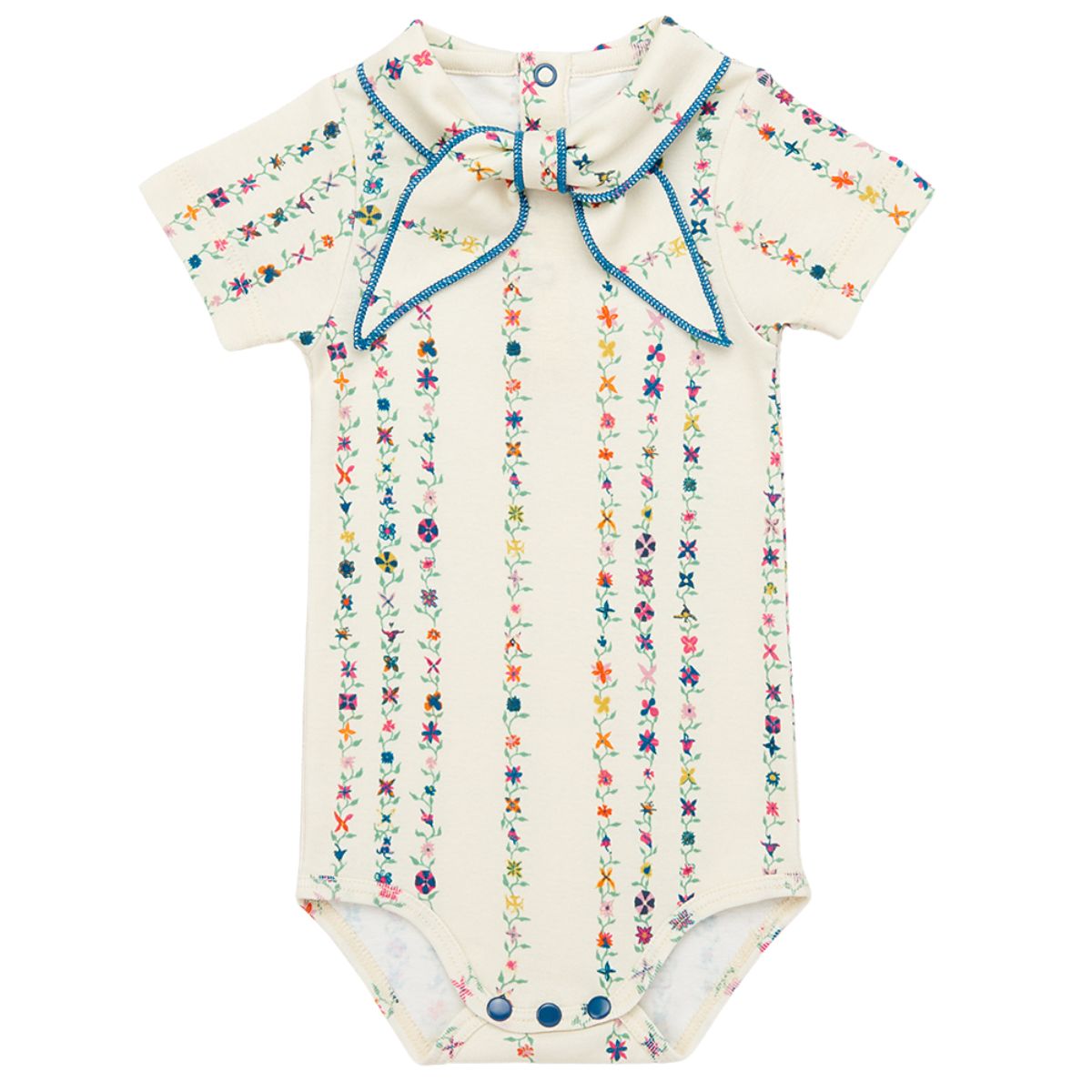 The Short Sleeve Scout Onesie from Misha & Puff. The signature short-sleeved onesie featuring a pull-through kerchief 