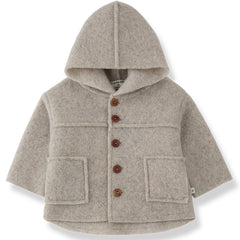 1+ in the Family The Calabria Hooded Jacket in beige wool blend with brown buttons and pockets