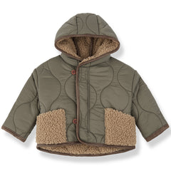 Calgary Padded Jacket by 1+ in the Family olive green quilted kids jacket with sherpa lining and hood