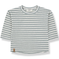 The Canapost Long Sleeve Tee from 1+ in the Family with iceberg and off-white stripes and a soft cotton knit design.