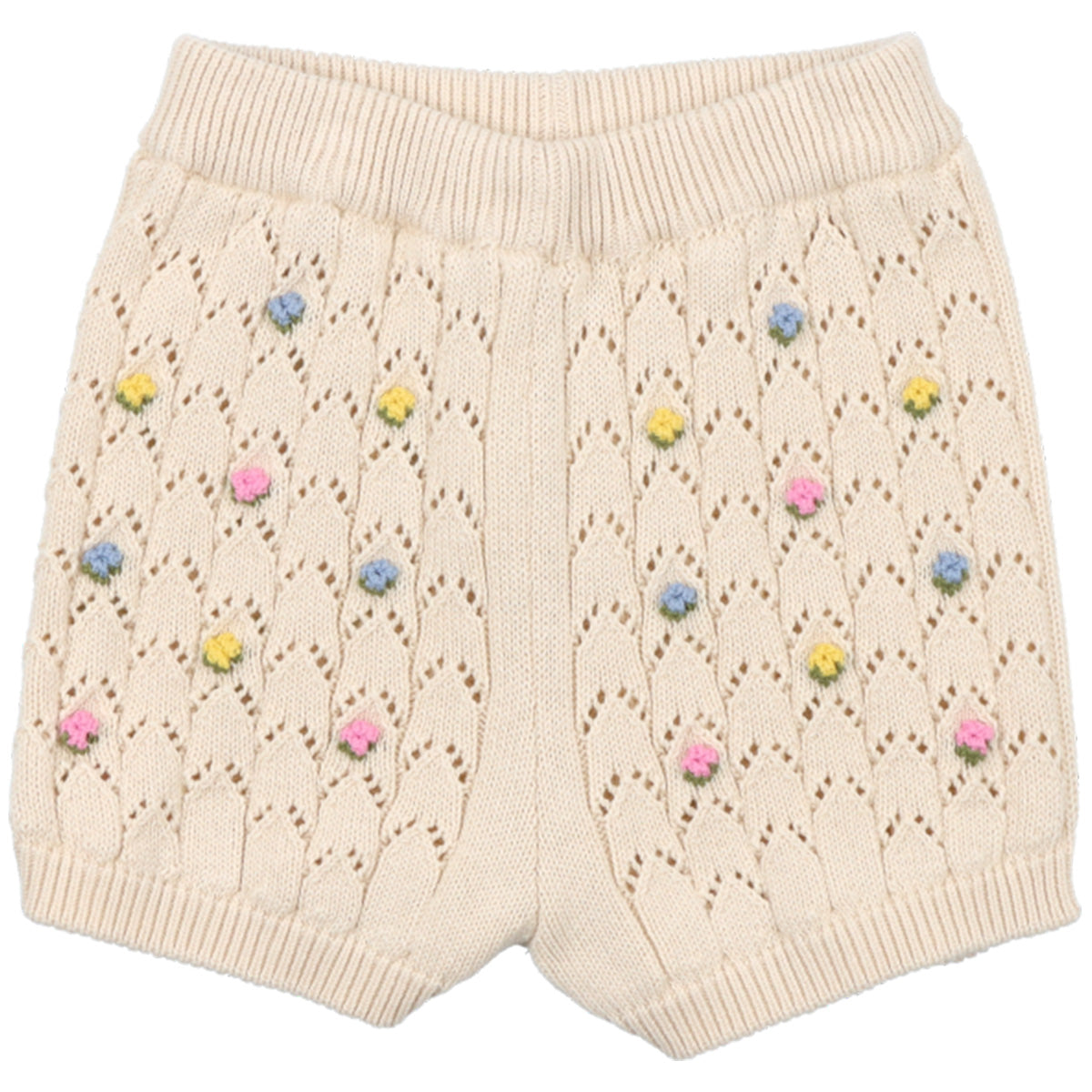 The Canea Short from The New Society feature a beautifully structured knit with delicate flower details.