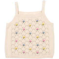 Canea Top from The New Society is a crop-style knit piece, featuring a delicate structured design with subtle flower details.
