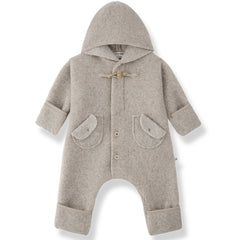 1+ in the Family The Cannes Polar Suit in beige wool with hood, toggle closures and pockets