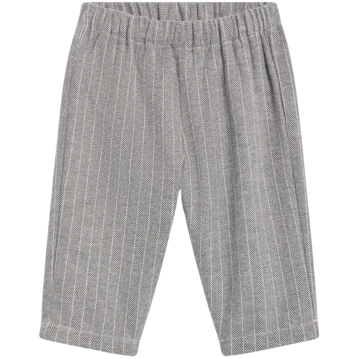 Cliff Pant by The New Society in gray and white striped knit with elastic waistband.