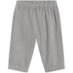 Cliff Pant by The New Society in gray and white striped knit with elastic waistband.