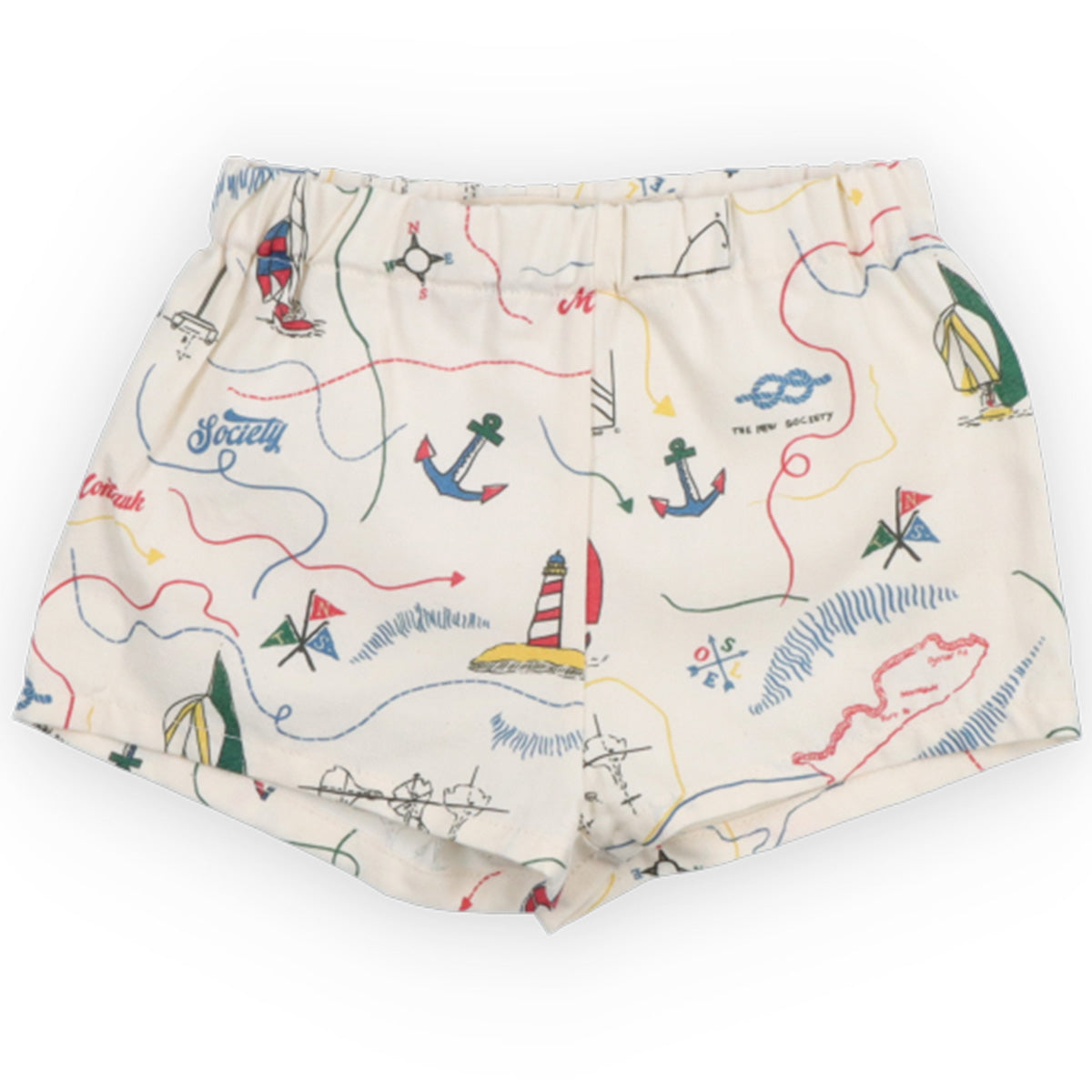 Clove Baby Bermuda from The New Society with nautical print, elastic waistband, cream background, baby shorts