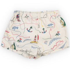 Clove Baby Bermuda from The New Society with nautical print, elastic waistband, cream background, baby shorts