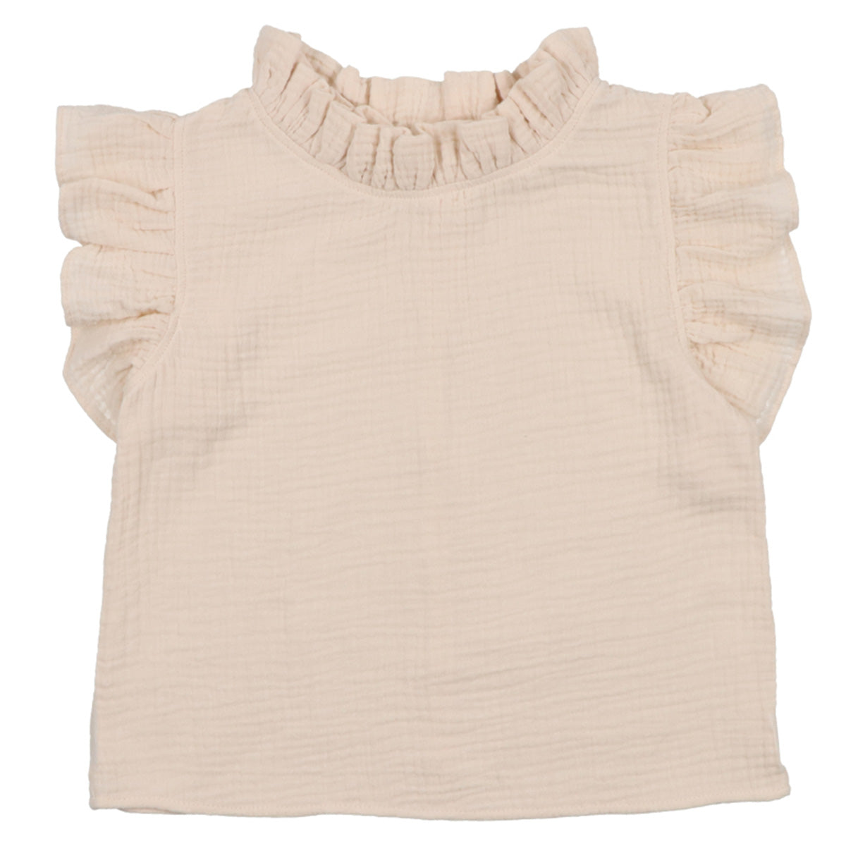 The Coachella Blouse Natural from The New Society. A whimsical delight with flared sleeves and a subtle draped neckline