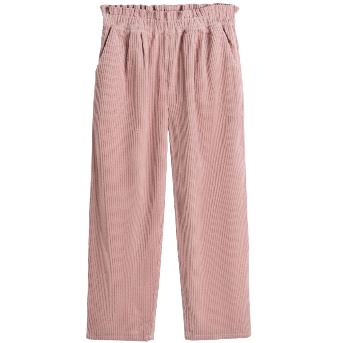Billy Pants by C'era Una Volta. Soft corduroy pants in dusty pink, and an elastic ruffled waistband.