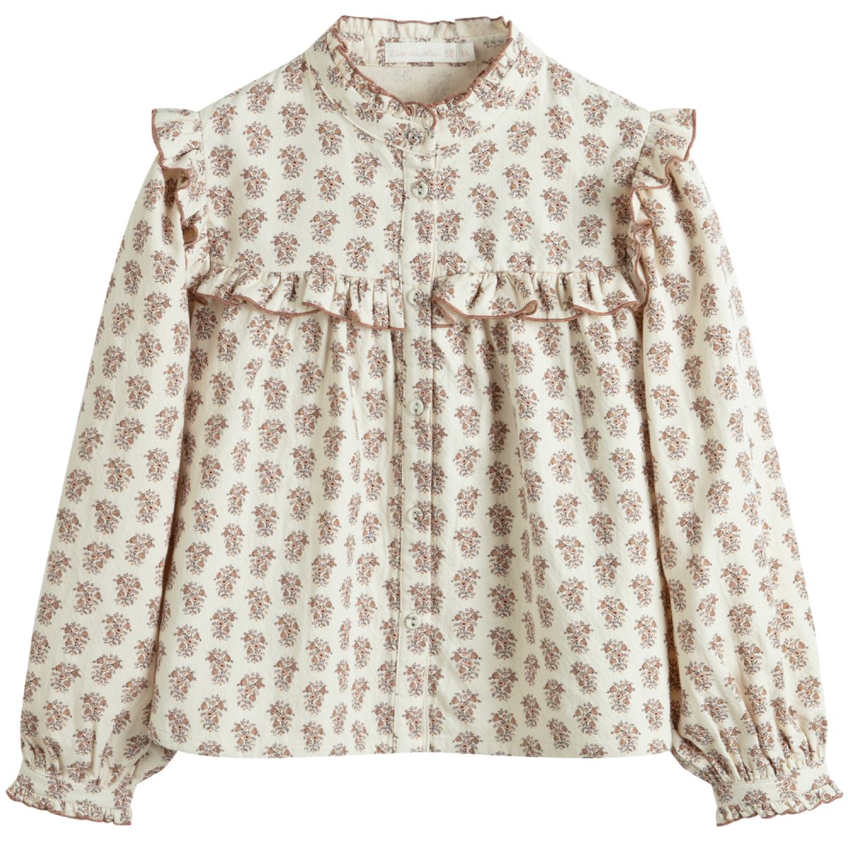 Isabella Shirt from C'era Una Volta. Vintage-inspired floral blouse features a soft cream base with an all-over muted rose print.