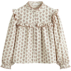 Isabella Shirt from C'era Una Volta. Vintage-inspired floral blouse features a soft cream base with an all-over muted rose print.