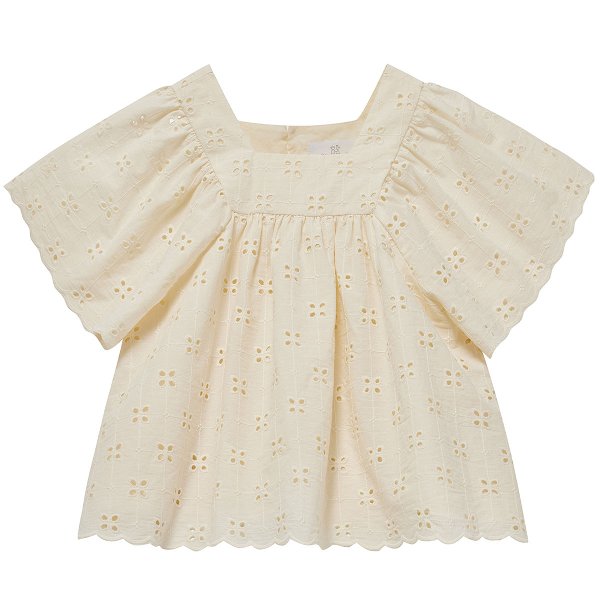 The Luna Shirt Cream from C'era Una Volta. Sangallo cotton shirt with square neck.