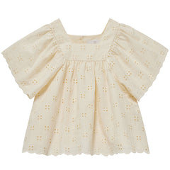 The Luna Shirt Cream from C'era Una Volta. Sangallo cotton shirt with square neck.