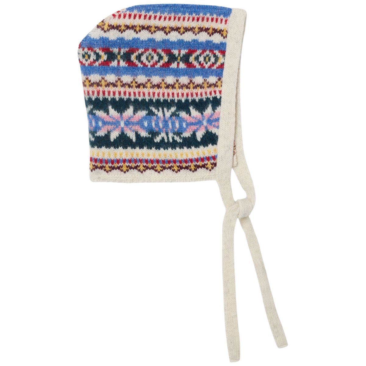 The New Society Caia Bonnet baby Fair Isle knit bonnet with tie straps and colorful pattern