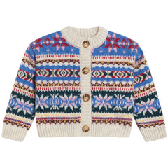 The New Society Caia Cardigan kids Fair Isle knit cardigan with button front and colorful pattern