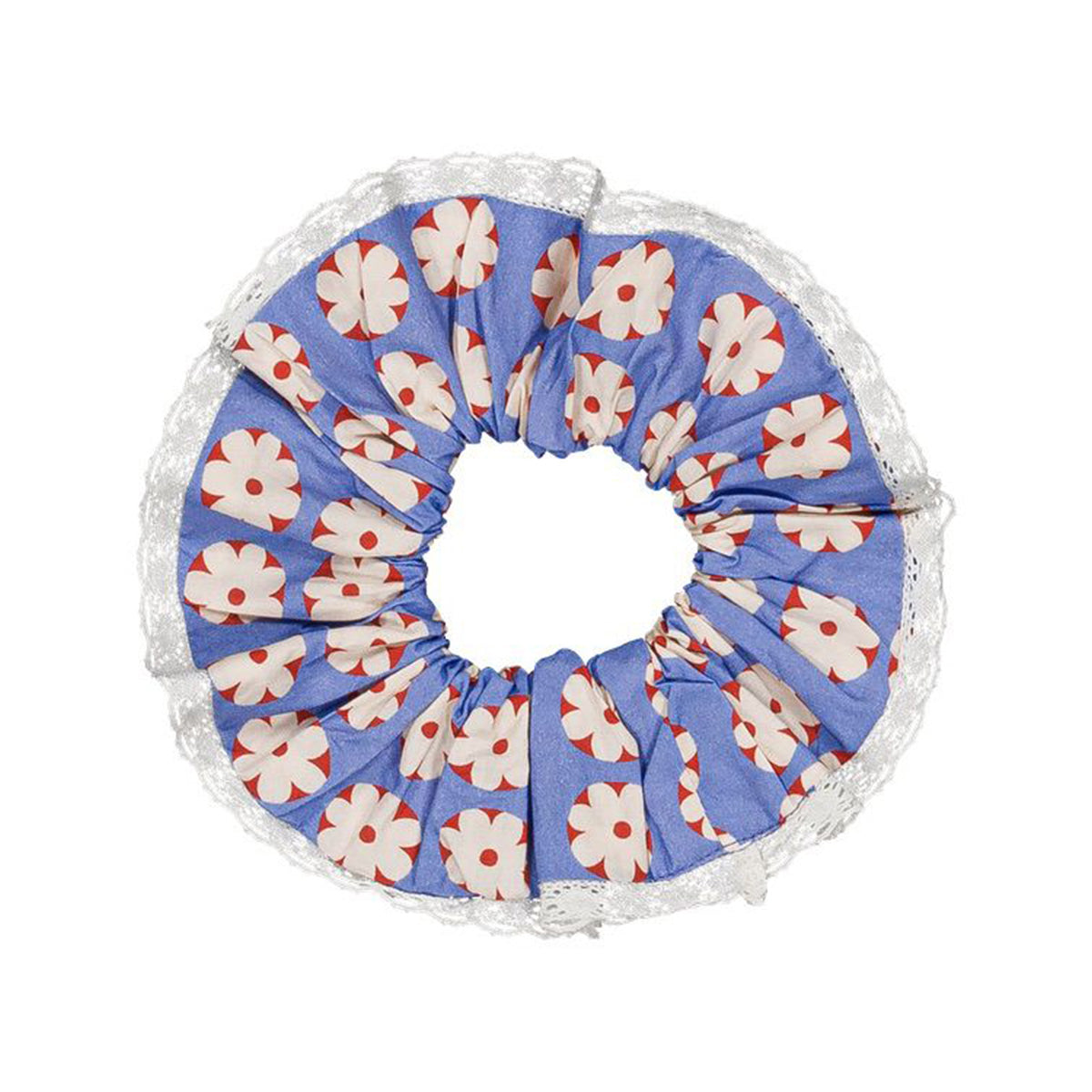 The Chouchou Hair Band from Hello Simone. Floral patterned scrunchie with lace trim.