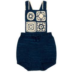 The Crochet Afghan Romper from Misha & Puff. A romper in Pima cotton, featuring hand-crocheted afghan-inspired design.
