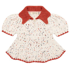 Crochet Trim Puff Top by Misha & Puff. A puff-sleeve top in Pima cotton, featuring a peplum shape, contrast crochet trim and hem.