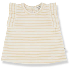 The Dafne Blouse from 1+ in the Family. Sleeveless ribbed top with delicate ruffle details on the shoulders.