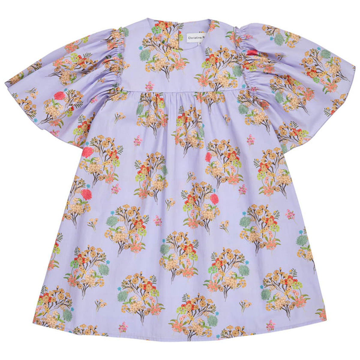 Christina Rohde lavender floral dress with wide sleeves and print