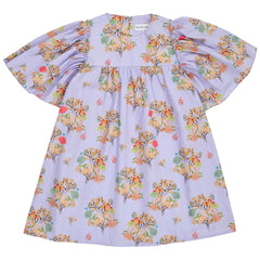 Christina Rohde lavender floral dress with wide sleeves and print