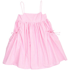 Pink Striped Sleeveless Dress by Christina Rohde, light pink fine stripes with gathered waist and flared skirt