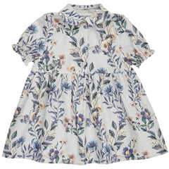 Christina Rohde light blue floral dress with Peter Pan collar, short sleeves, and gathered waist for girls.