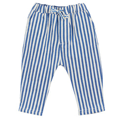 The Denim Scratches Pants from Arsene et Les Pipelettes. Baby pants in striped denim. Elastic size with tightening cord
