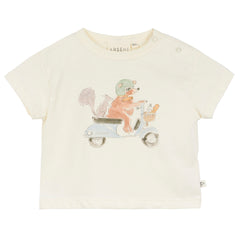 The Bebe Scooter Tee by Arsene et Les Pipelettes. A bear and a squirrel start in scooter! Soft baby t-shirt in organic cotton