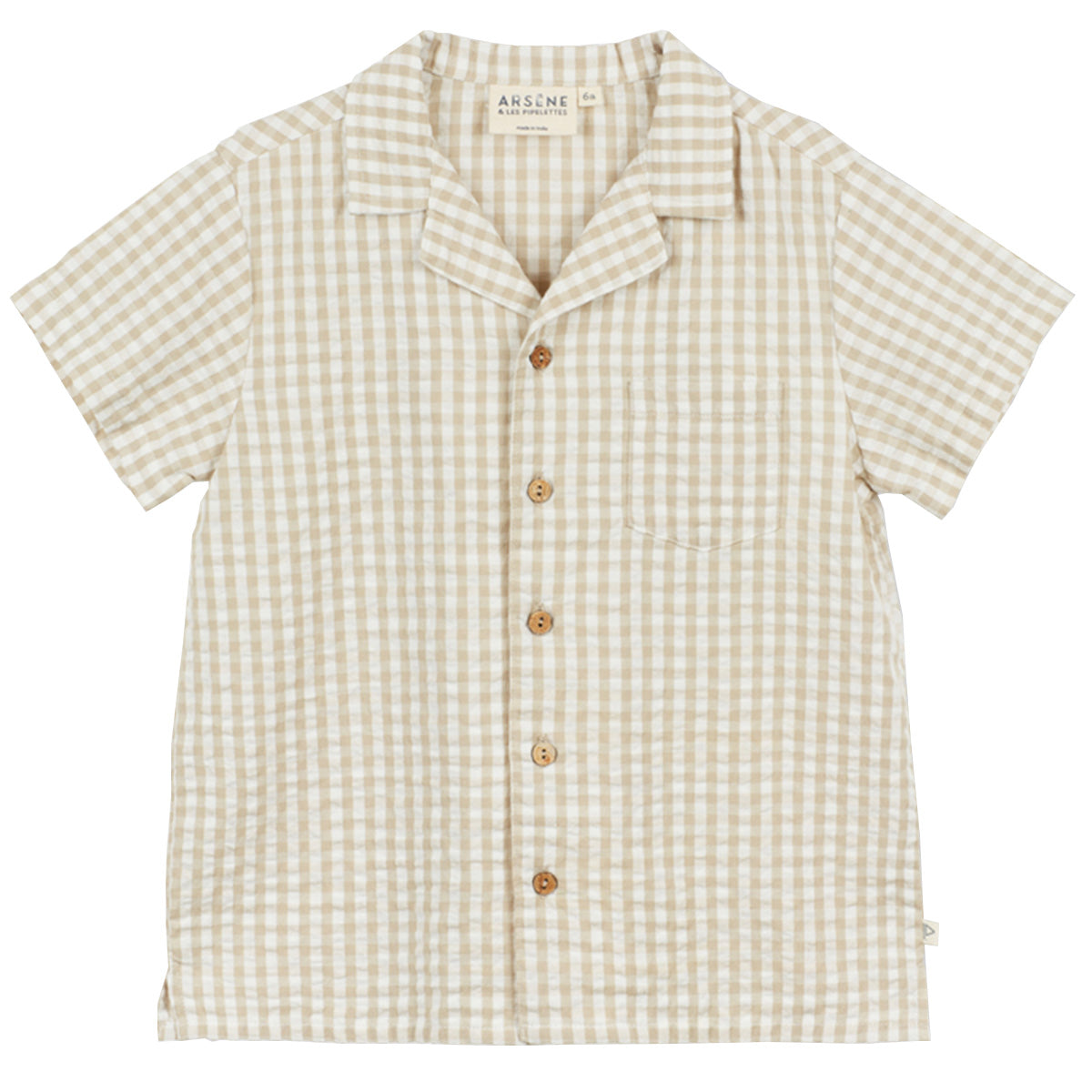 The Magnum Vichy Shirt from Arsene et Les Pipelettes. Soft and light organic cotton fabric. Bouting in front