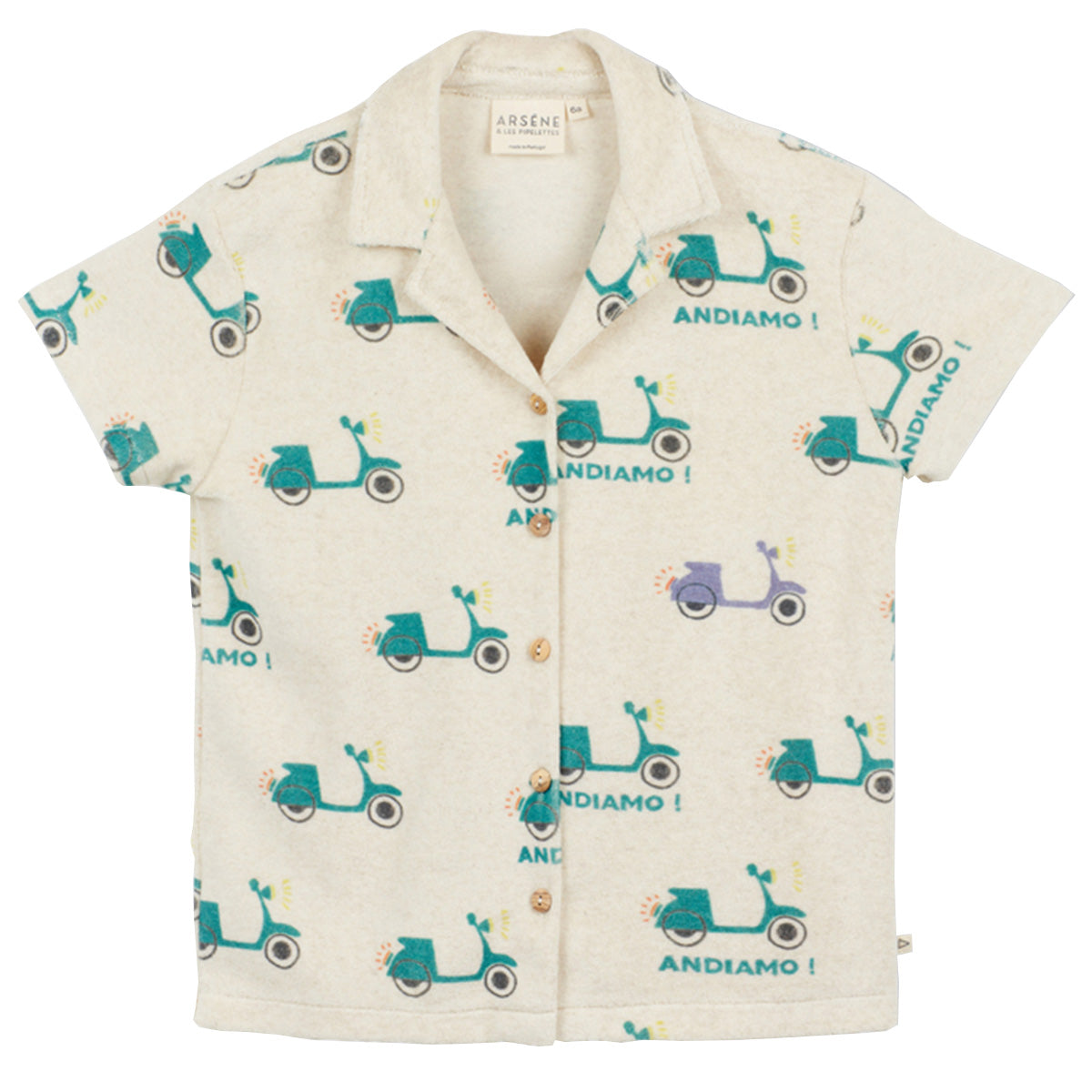 The Scooter Shirt from Arsene et Les Pipelettes. Magnum shirt in exclusive scooters printed terrycloth