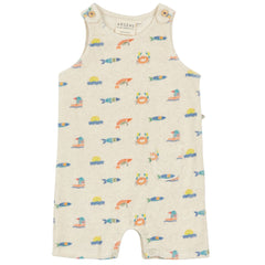 The Fish Sponge Baby Jumpsuit from Arsene et Les Pipelettes. Exclusive fish print baby jumpsuit.