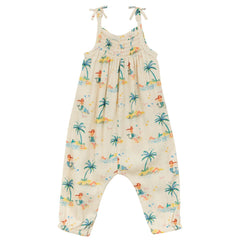 The Baby Mermaid Overall from Arsene et Les Pipelettes. Exclusive mermaid print baby jumpsuit. Smocked at the chest.