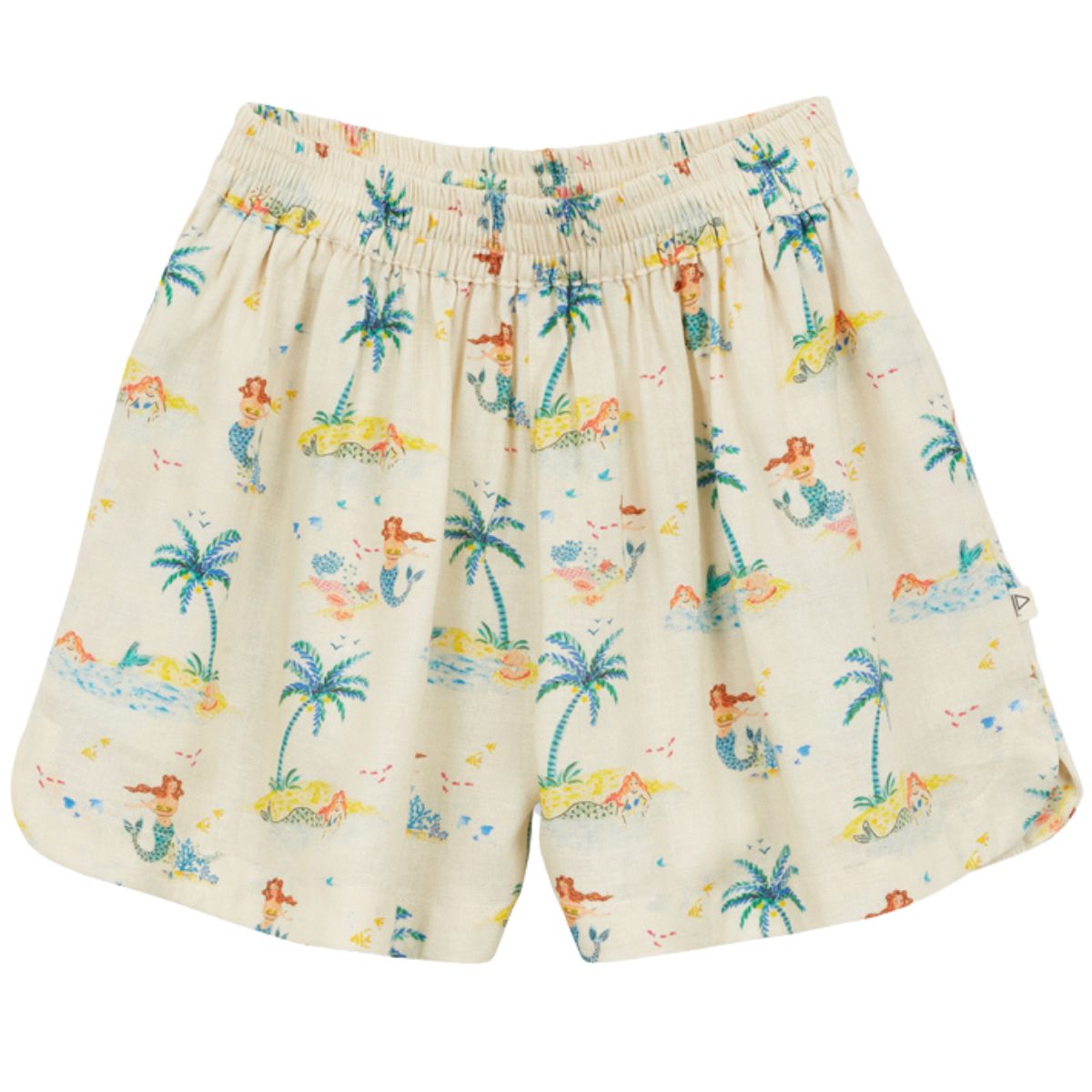 Fluid Mermaid Shorts by Arsene et Les Pipelettes. Exclusive mermaid printed shorts. Fully elasticated waist with gathers.