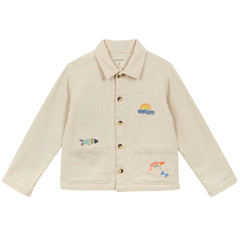 The Printed Beach Jacket from Arsene et Les Pipelettes. Printed beach jacket. 2 patch pockets on the front.
