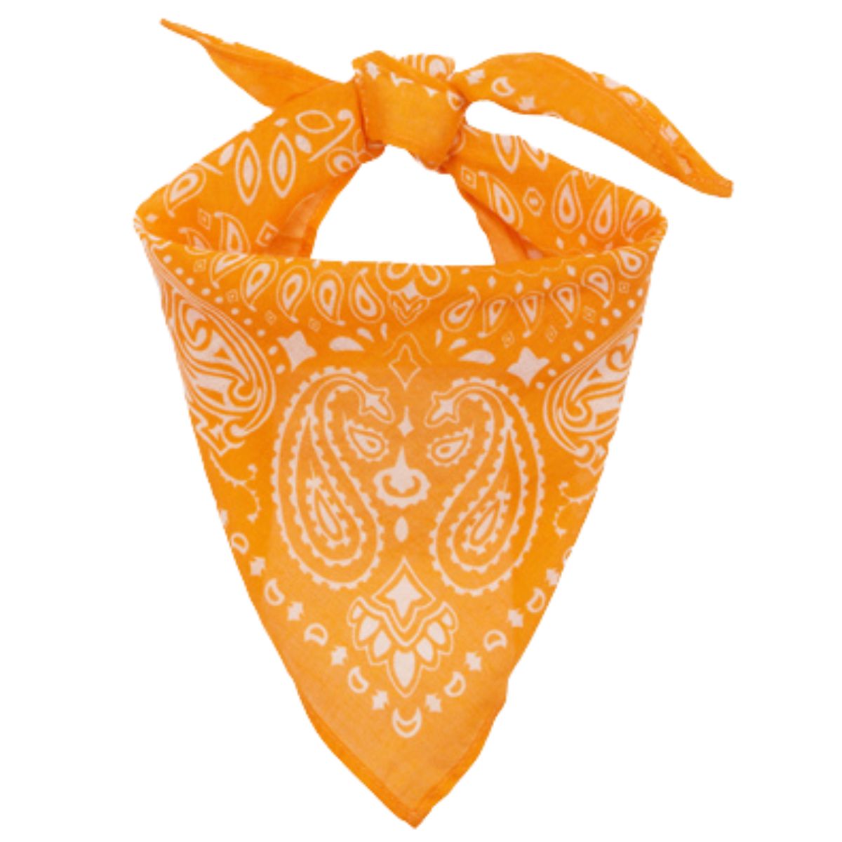 Arsene et Les Pipelettes Bandana Bib, orange cotton bib with white paisley print and tie fastening.