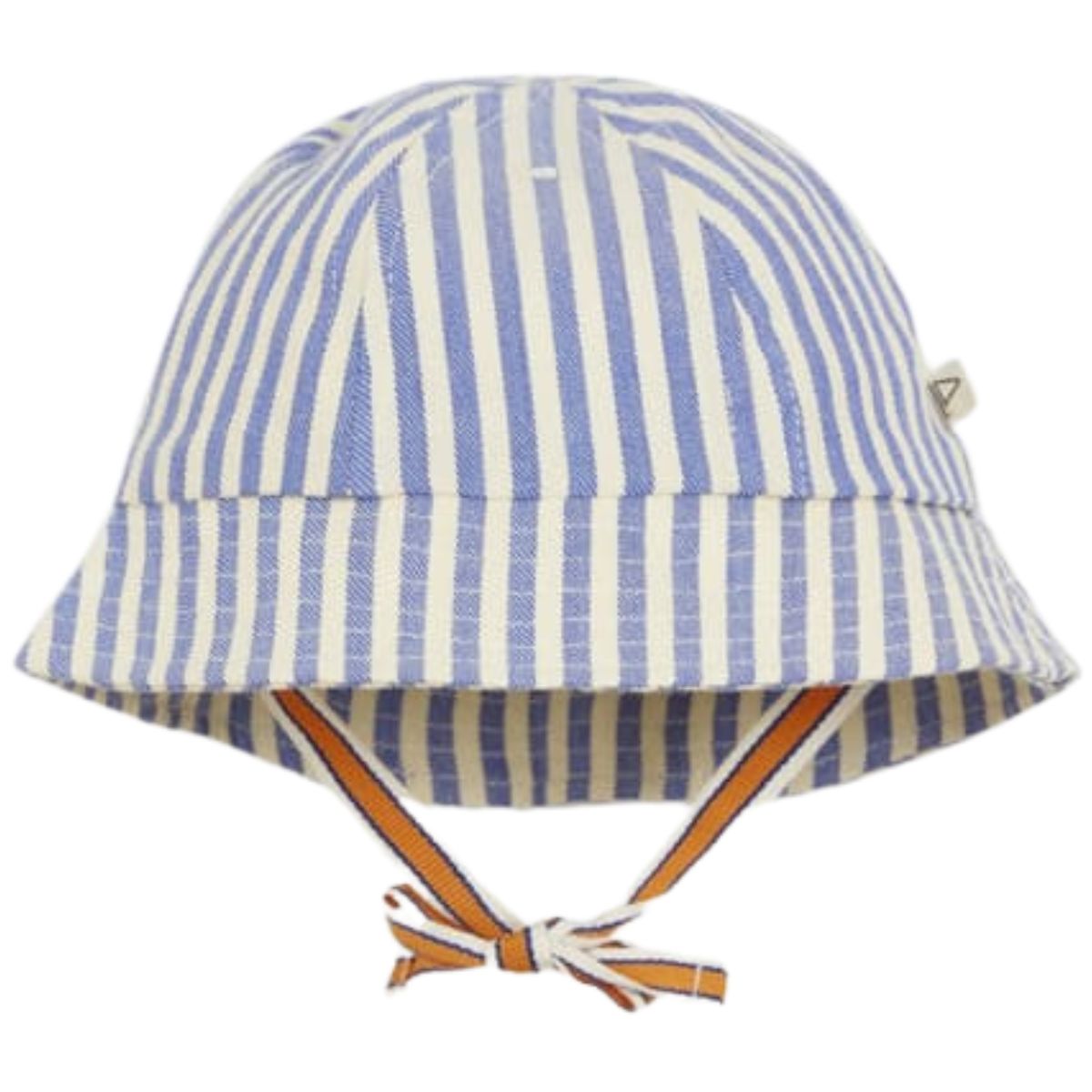 Arsene et Les Pipelettes Bob Baby Striped Bouncer, striped baby hat with brim and chin ties.
