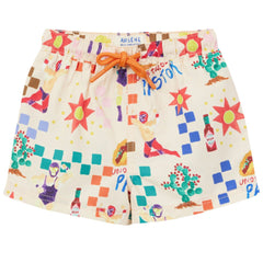 Arsene et Les Pipelettes Lucha Libre baby broadshort with colorful print and drawstring waist kids summer shorts.