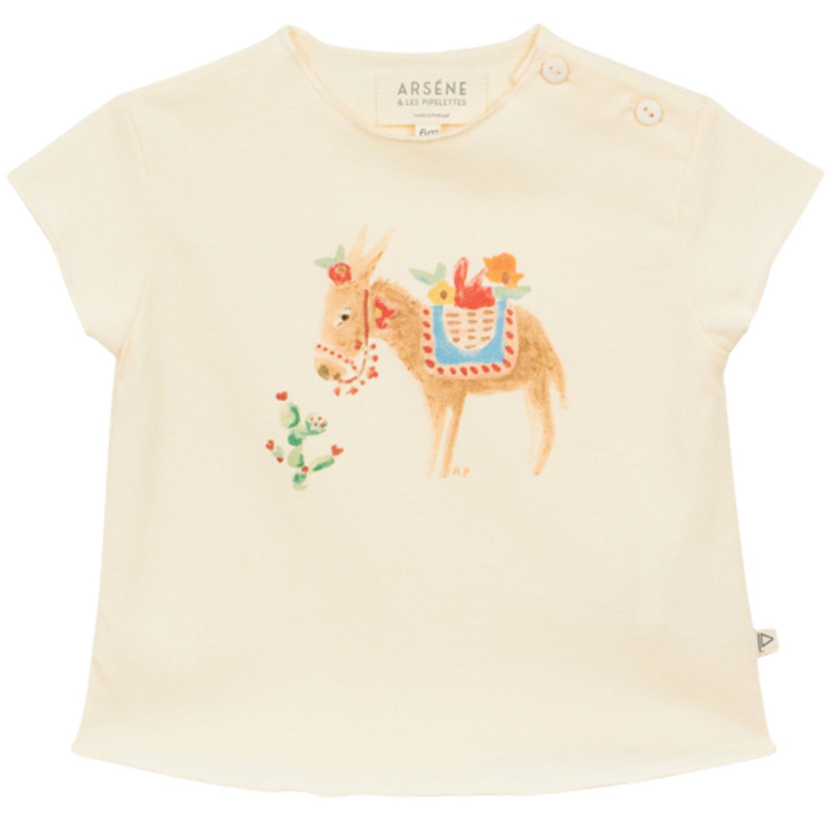 Morley Vem Tee beige cotton t-shirt with orange sun graphic on chest, short sleeve kids summer top.
