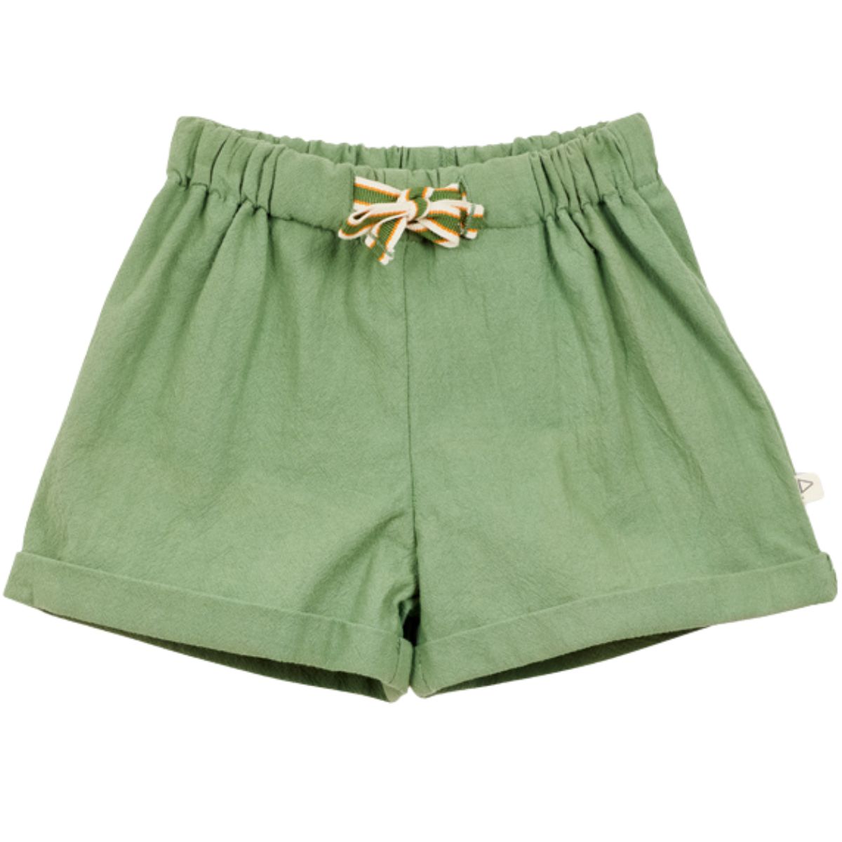 Arsene et Les Pipelettes rustic cotton baby shorts green with elastic waist and striped drawstring kids summer shorts