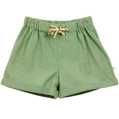 Arsene et Les Pipelettes rustic cotton baby shorts green with elastic waist and striped drawstring kids summer shorts