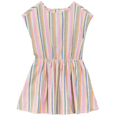 Arsene et Les Pipelettes Bayadere Striped Dress, sleeveless dress with multicolor vertical stripes.