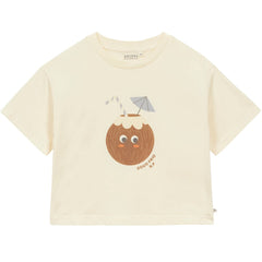 Arsène et Les Pipelettes Coconut Tee in cream with short sleeves and coconut drink graphic on the front.