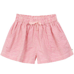 Arsene et Les Pipelettes Vichy Short, pink gingham shorts with elastic waist, drawstring tie and side pockets.