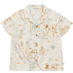 Arsène et Les Pipelettes Magnum Mexico Shirt with illustrated print, short sleeves and collar in off-white.