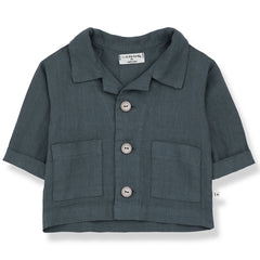 Eneko Jacket by 1+ in the Family. A stylish short-sleeved baby shirt featuring a classic collar, wooden button closures down the front.