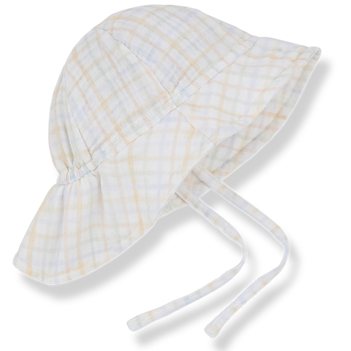 Erin Hat from 1+ in the Family. A sun hat in a soft ecru plaid pattern, featuring a wide brim for extra sun protection.