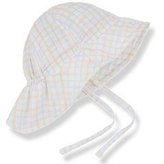 Erin Hat from 1+ in the Family. A sun hat in a soft ecru plaid pattern, featuring a wide brim for extra sun protection.