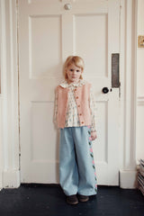 Denim Tulip Embroidered Pants